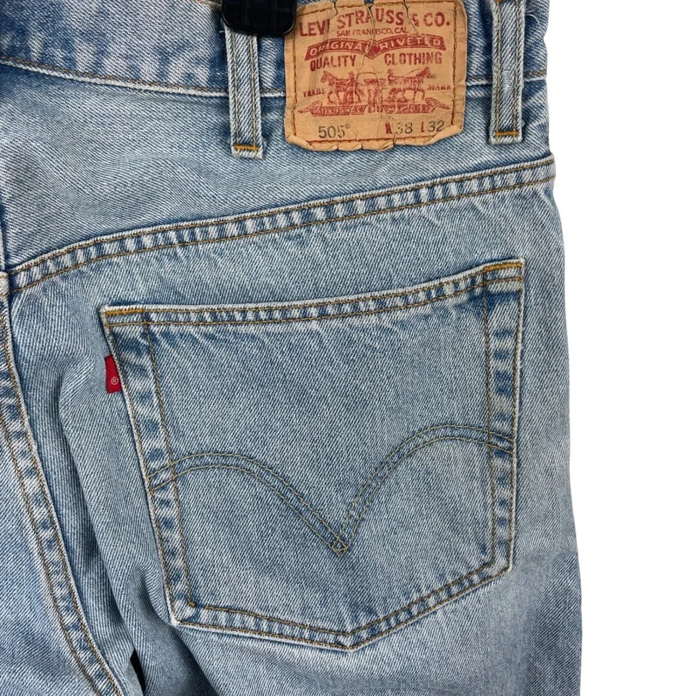 Levis 505 Regular Fit Light‎ Wash Straight Leg Denim Jeans Mens 38x32 Blue